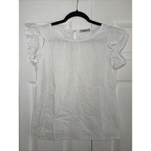 Valentina Naldi Eyelet Ruffle Sleeve Top Womens Size S White Cotton Italy